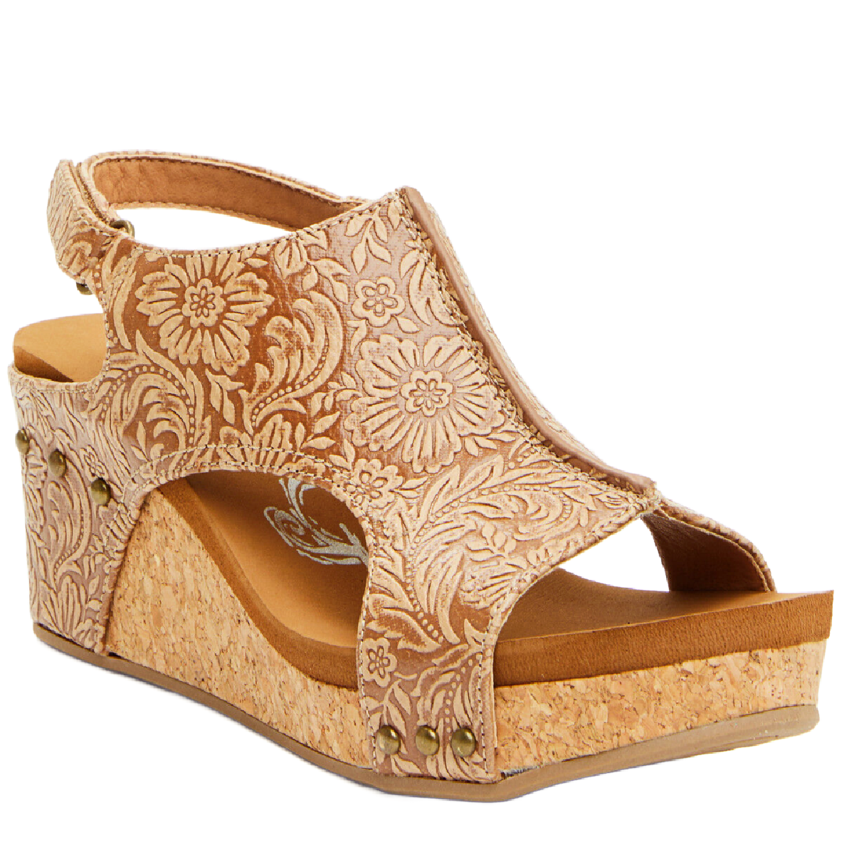 Very G Womens Isabella Tooled Wedge Heel Platform Sandal, Tan