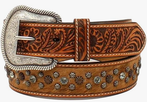 Angel Ranch Western Leather Womens Belt Heart Turquoise Concho Braided Tooled, M