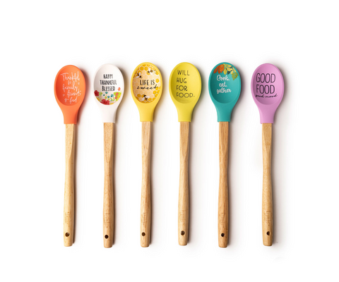 Krumbs Kitchen Elements Collection Silicone Spoon, with Metallic Gold Handle, Assorted