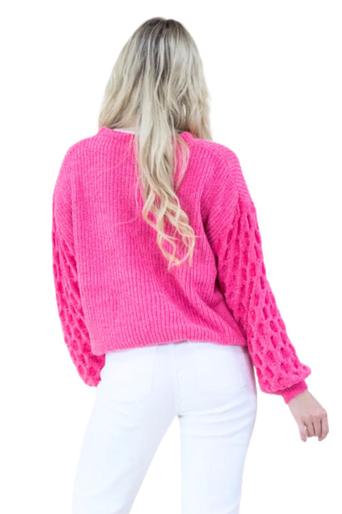 Womens Chenille Sweater With Braid Knitted Sleeves