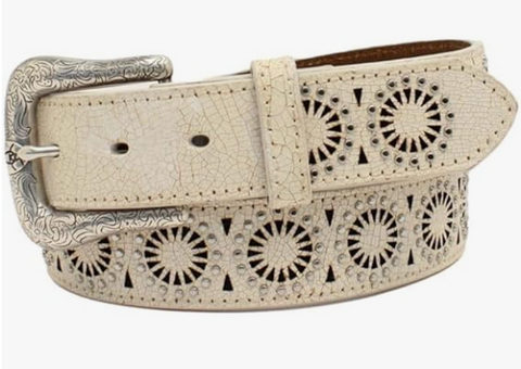 Angel Ranch Western Leather Belt Womens Floral Scrolling Stones, M
