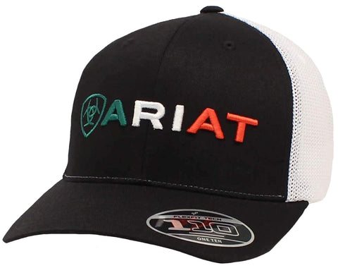 Ariat Mens Richardson 112 Shield Logo Texas Flag Patch Trucker Hat (Black/White)