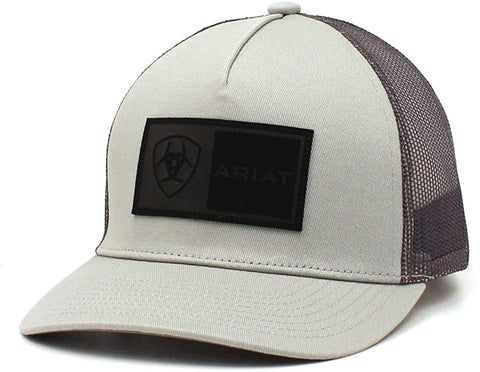 Ariat Mens Black with Grey Embroidered Logo Mesh Snap Back Cap