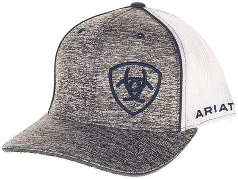 Ariat Mens Shield Logo Adjustable Flexfit Tech Baseball Cap Hat, Grey