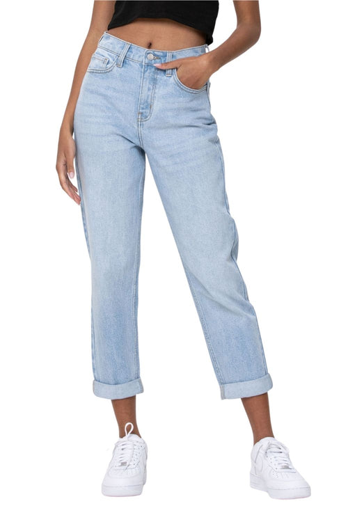 Cello Jeans Womens High Rise Double Rolled Cuff Mom Skinny Jeans