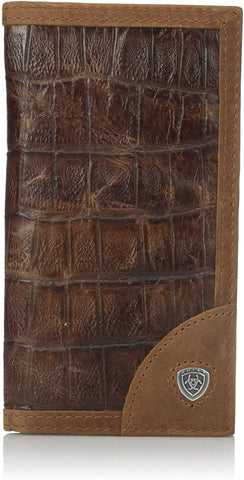 Ariat Mens Basketweave Flower Embossed Leather Trifold Wallet