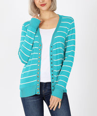 Zenana Womens Striped Snap Button Cardigan Sweater