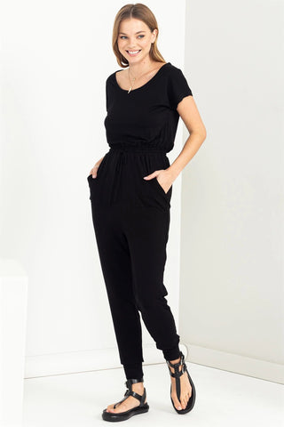 Easel Womens Textured Linen Wide leg Jumpsuit Overall, Black