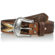 Nocona Mens Tribal Beaded Inlay Tooled Tabs Leather Belt