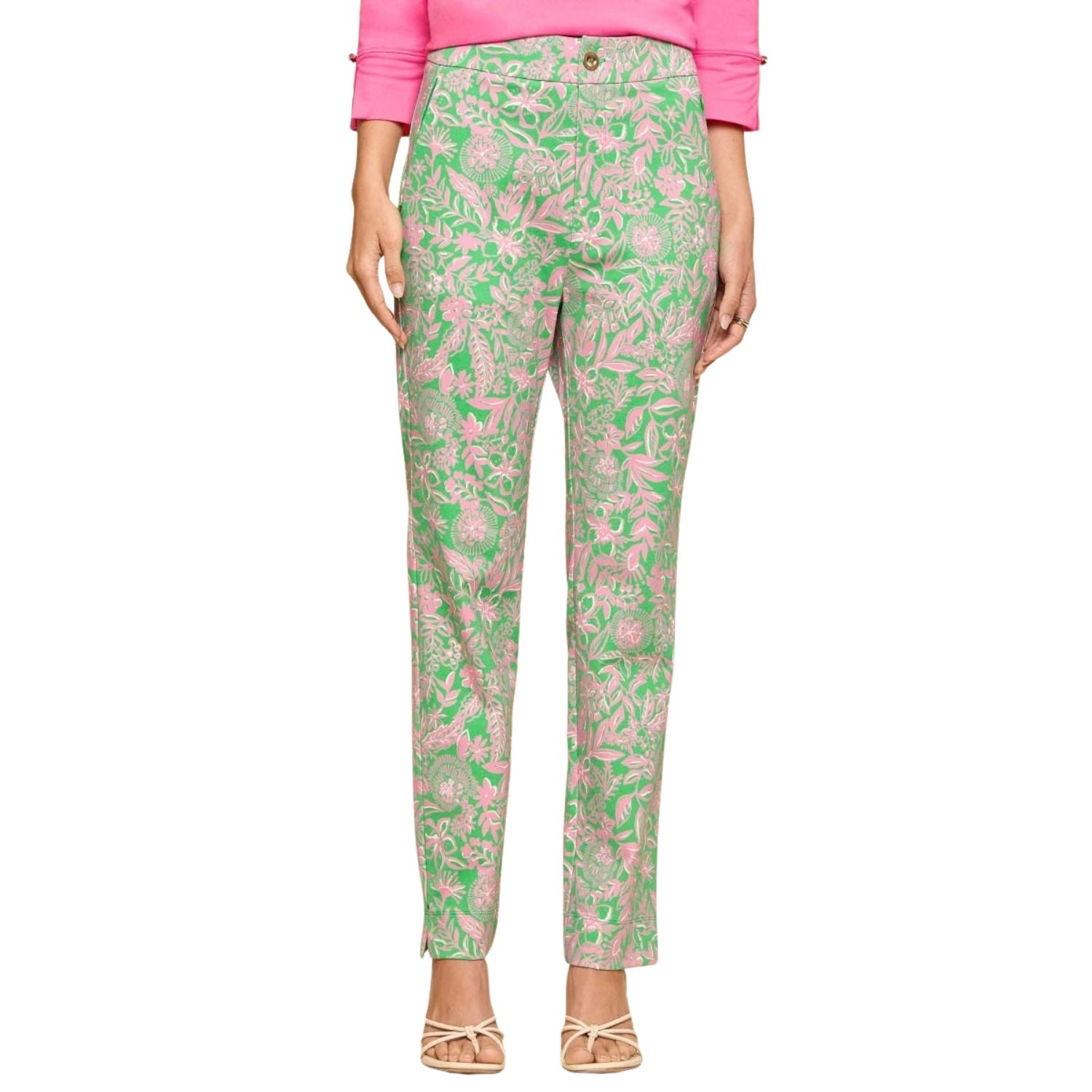 Dear Scarlett Womens High Waist Relaxed Fit Pants, Kelly Green/Pink