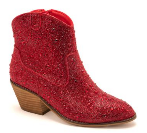 Hey Girl by Corkys Shine Bright Rhinestone Western Boots, Red