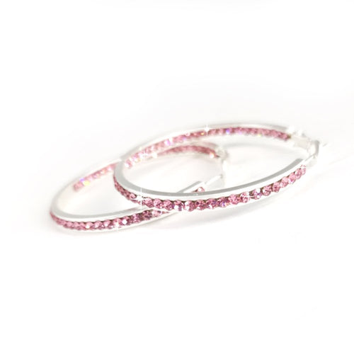 Jacqueline Kent Inside Out Chaparral Crystal Hoop Earrings Silver/Pink, 40MM