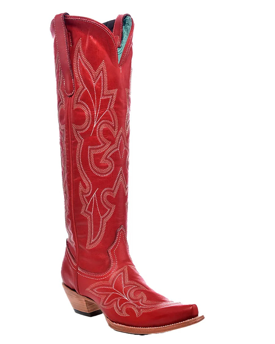 Corral Boots Womens Red Embroidered Tall Top Western Cowboy Boots