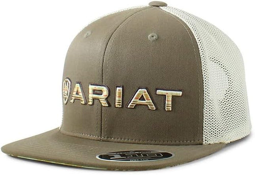 Ariat Mens Flexfit Logo Mesh Adjustable Snapback Cap Hat (Dark Green/White)