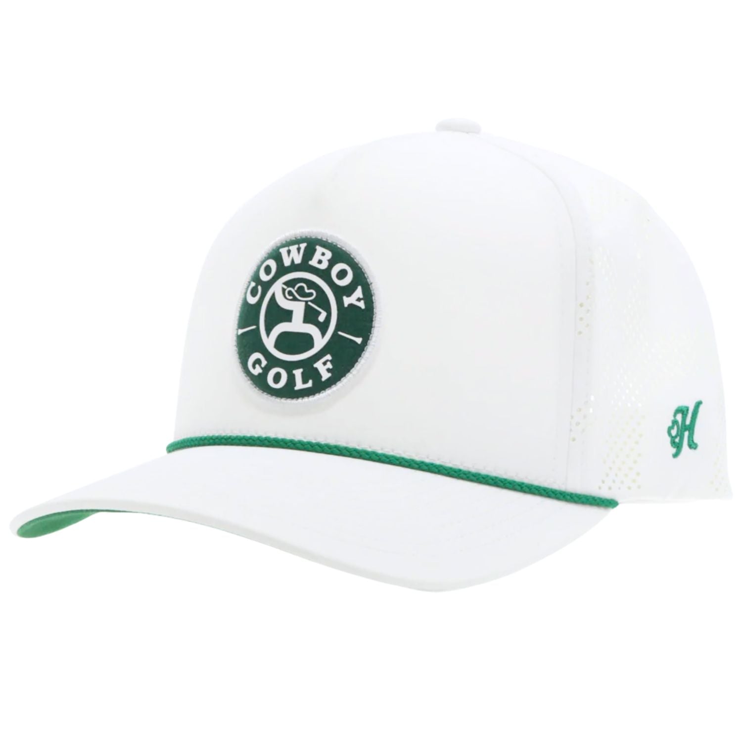 Hooey Mens Cowboy Golf Logo Flexfit 110 Adjustable Snapback Cap Hat, White
