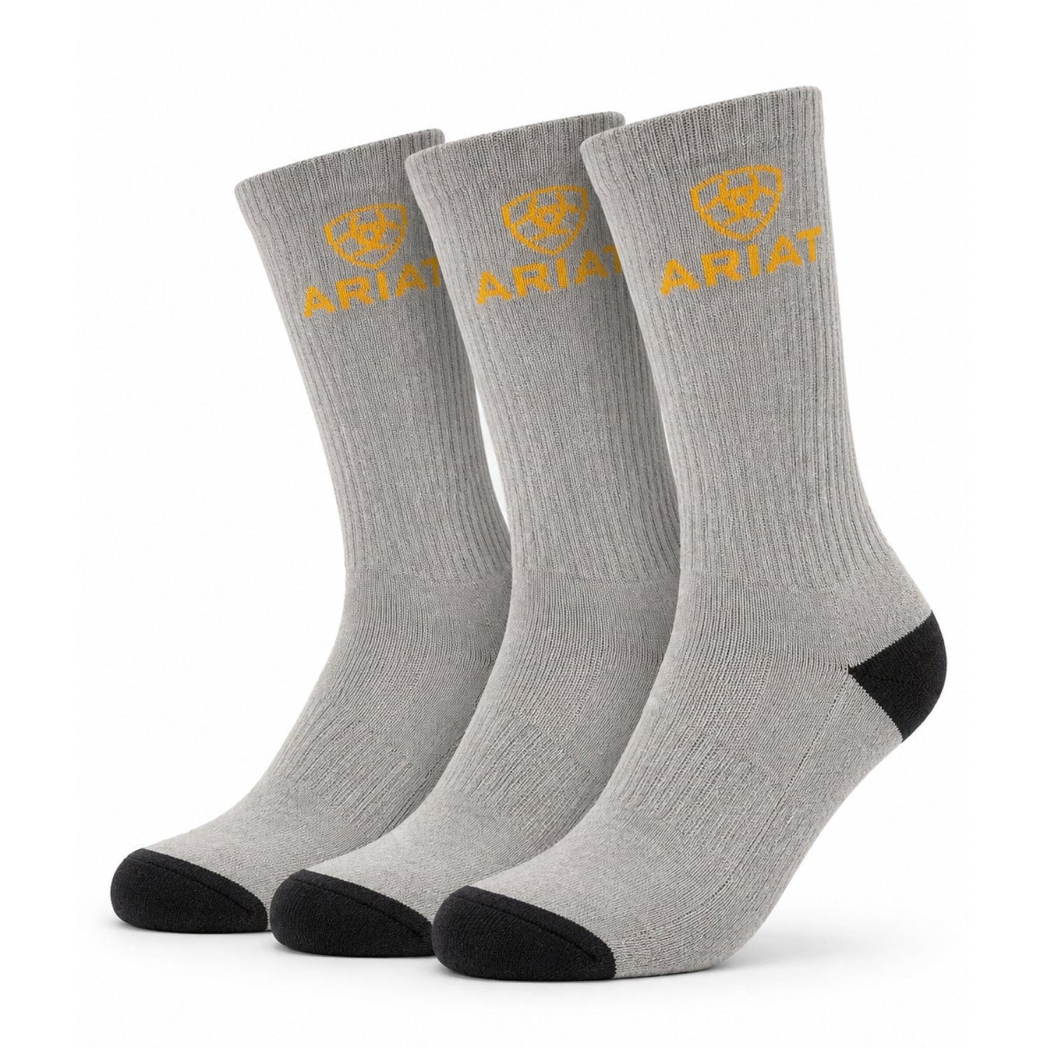 Ariat Premium Ringspun Cotton Mid-Calf Work Socks, 3-Pair Pack, Grey