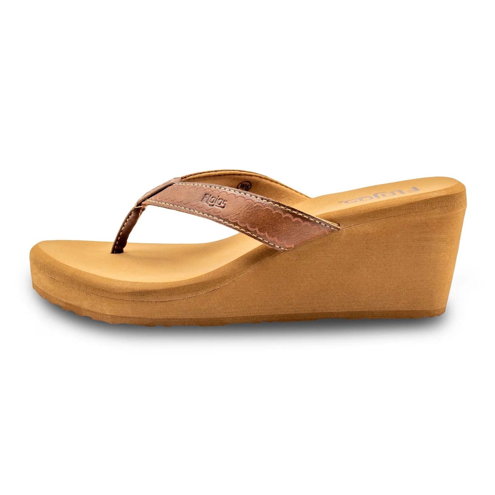 Flojos Womens Olivia Vintage Wedge Heel Thong Sandal- Tan