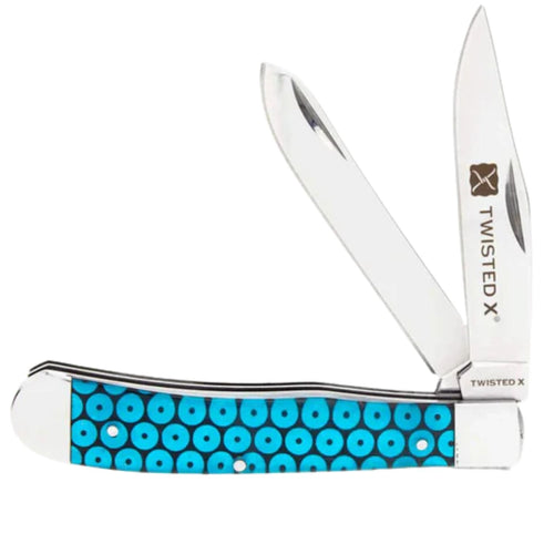 Twisted X Stainless Steel Double Blade Trapper Knife, Blue Sequin