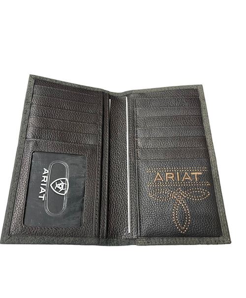 Ariat Mens Mexican Flag Embroidered Logo Leather Rodeo Checkbook Wallet