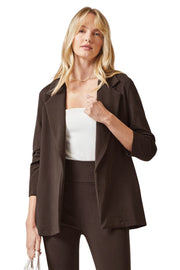 Dear Scarlett Womens 3/4 Ruched Sleeve Magic Blazer