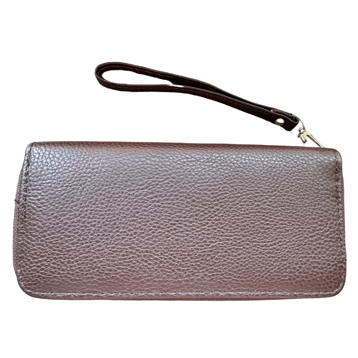 AR New York Double Zipper Wallet with Wristlet Strap, Brown