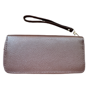 AR New York Double Zipper Wallet with Wristlet Strap, Brown