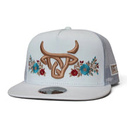 Lost Calf Golden Bloom Unisex Flat Bill Trucker Snapback Hat, White