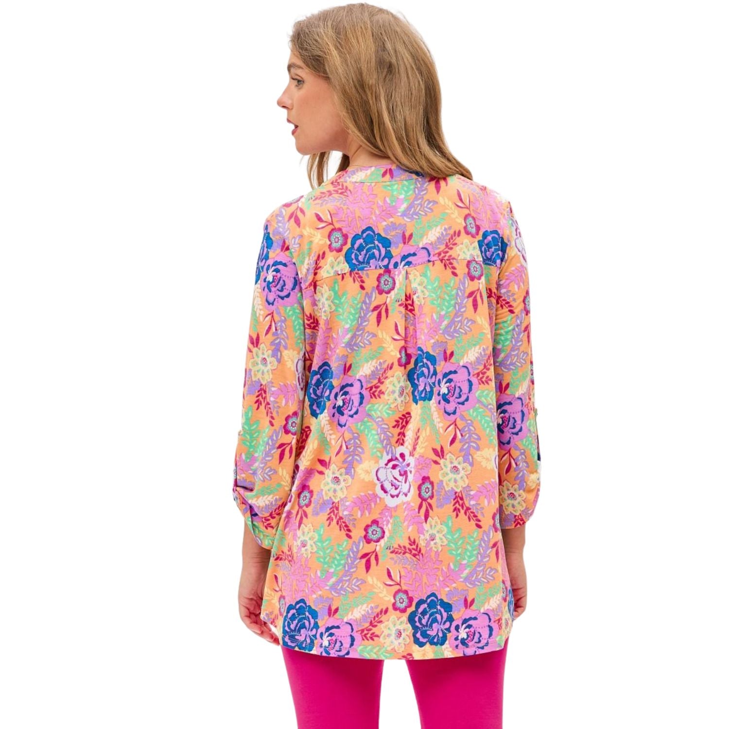 Dear Scarlett Womens Lizzy Relaxed Flowy High Low Blouse, Apricot