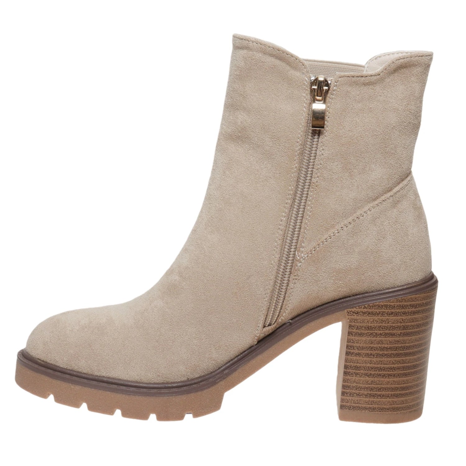 Pierre Dumas Rapid-6 Women's Microsuede Chunky Heel Ankle Boots, Sand