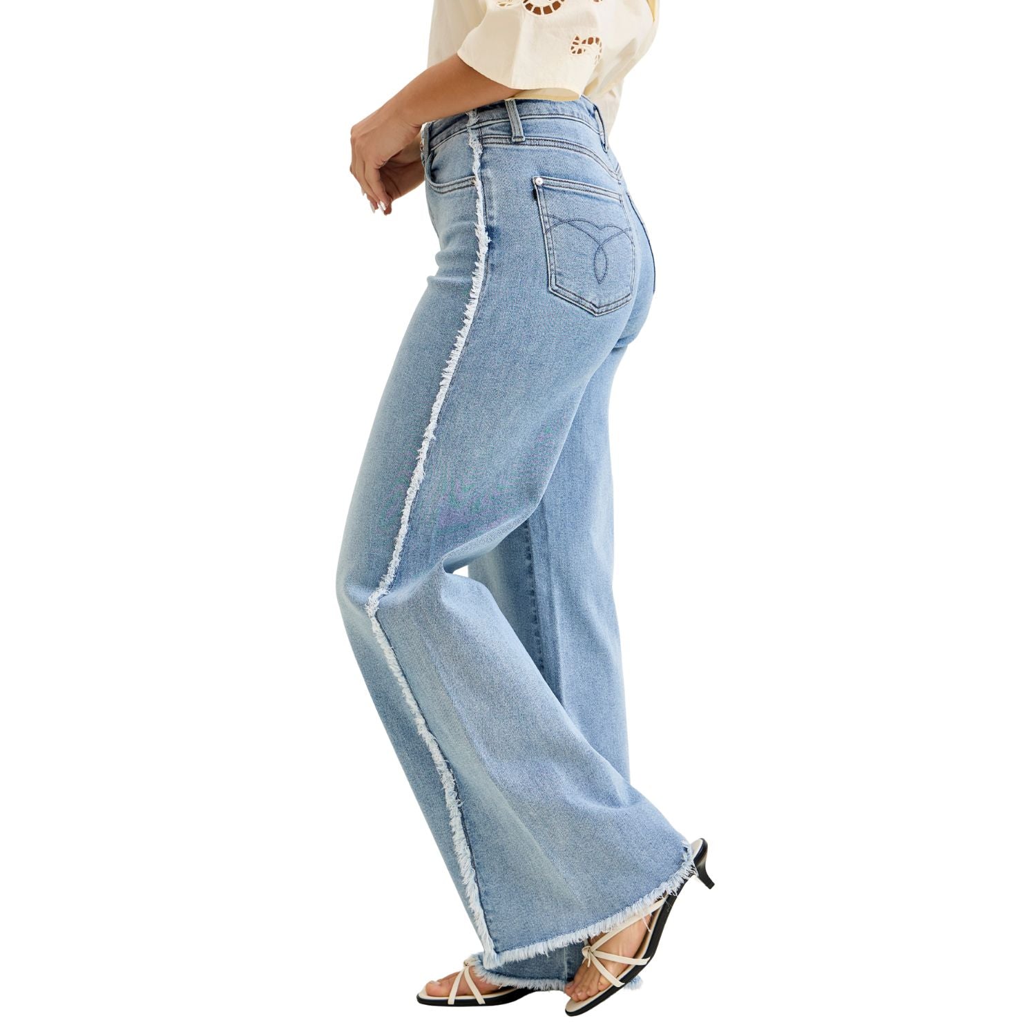 Judy Blue Womens High Waist Retro Wide With Raw Twisted Outseam- Light Wash