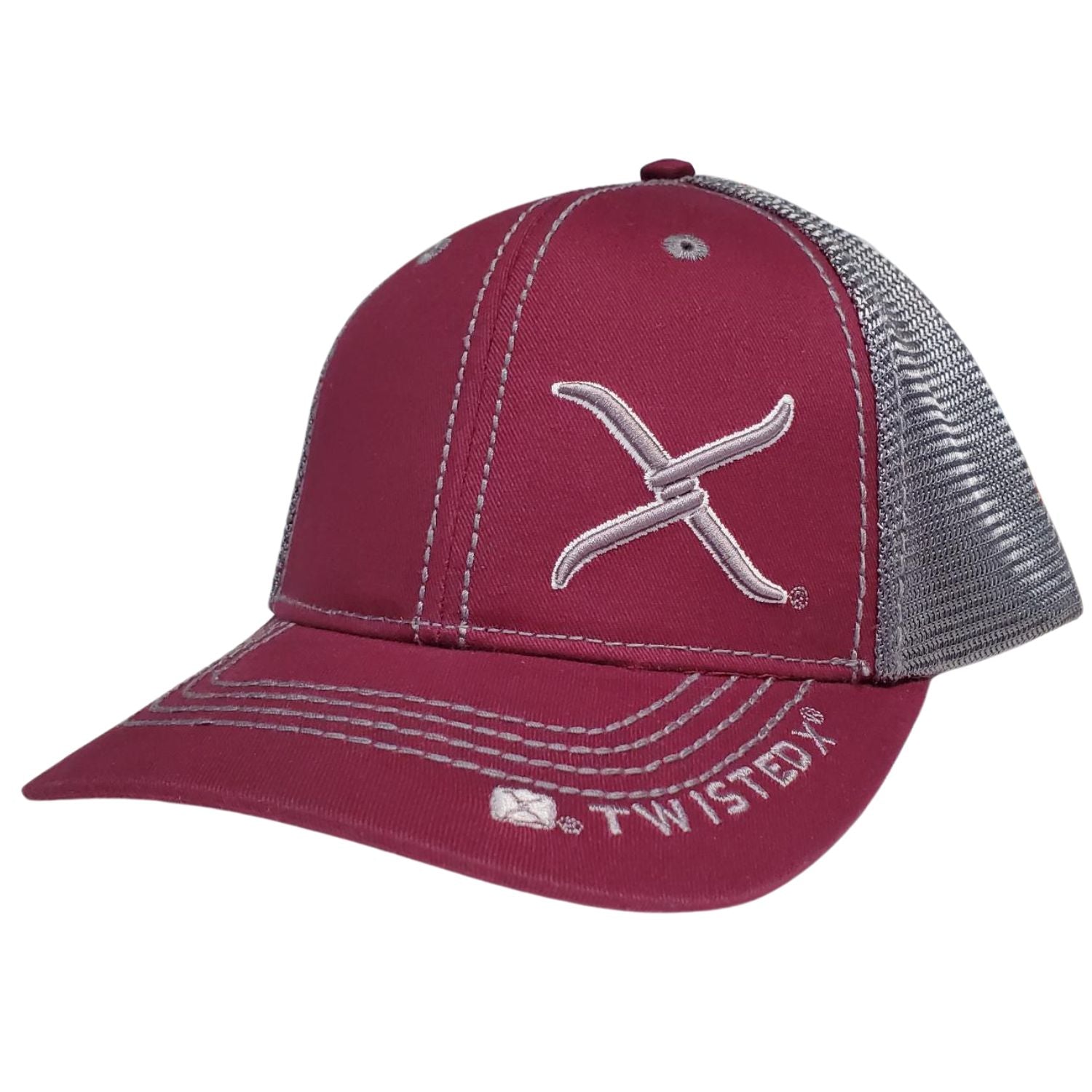 Twisted X Mens Adjustable Snapback Mesh Cap Hat (Maroon/Grey)