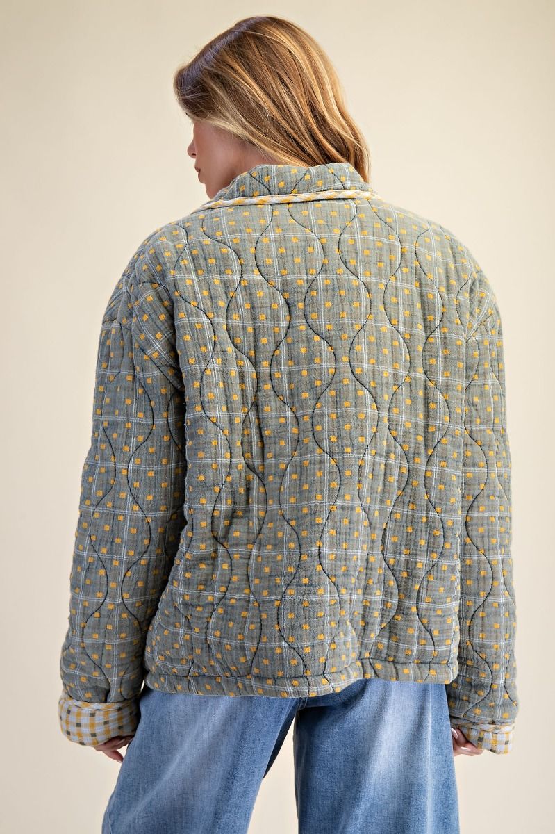 Easel Womens Oversized Gingham and Plaid Quilted Jacket