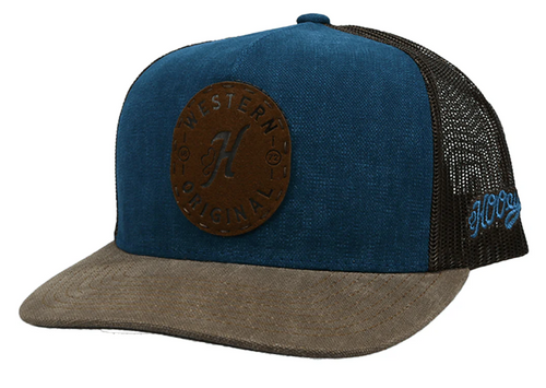 Hooey Mens "Spur" Hybrid Flat or curved Bill, Blue & Brown Hat Cap