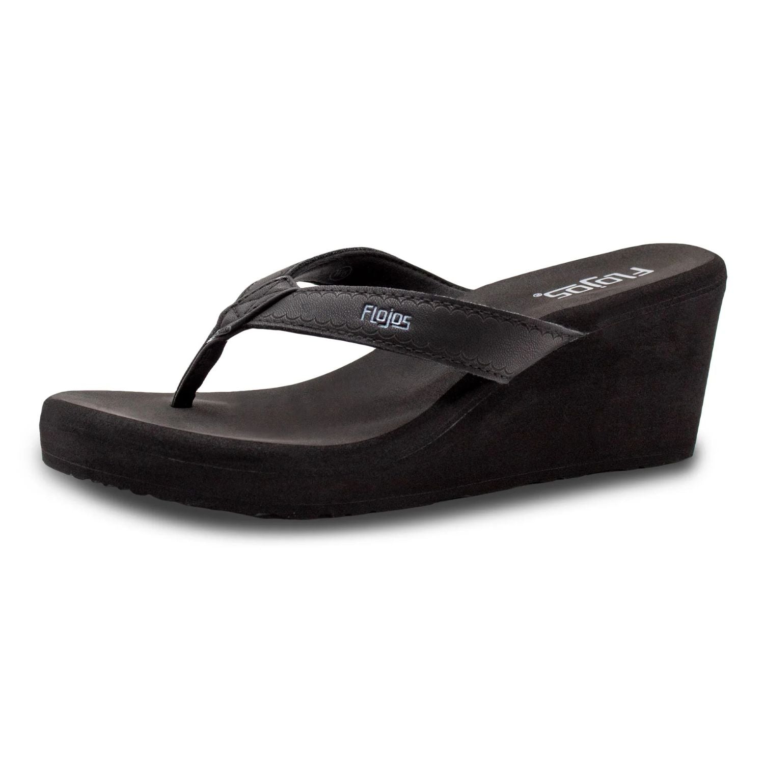 Flojos Womens Olivia Vintage Wedge Heel Thong Sandal, Black