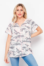 HoneyMe Womens Camouflage Print French Terry Top