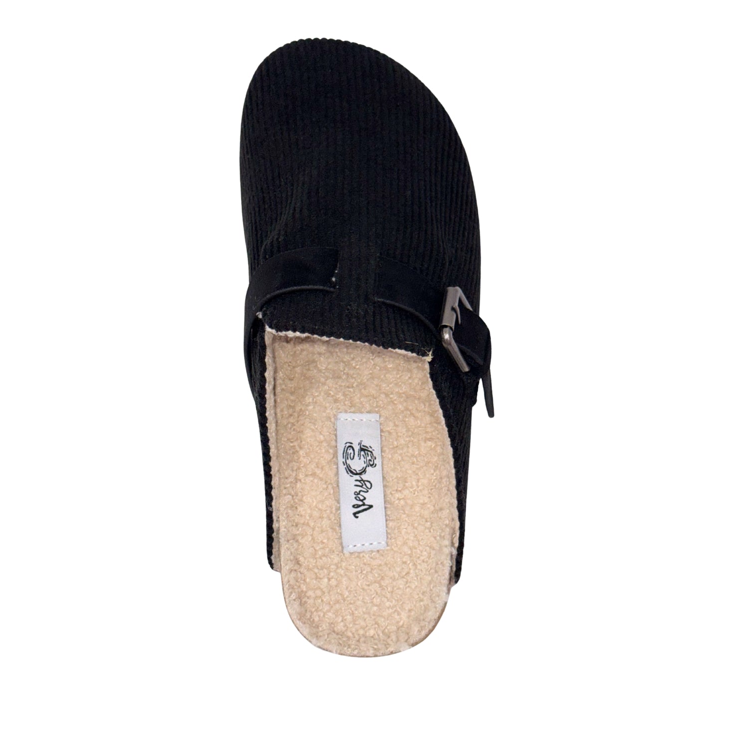 Very G Women's Joanna Corduroy Buckle Detail Slip-On Clogs, Black