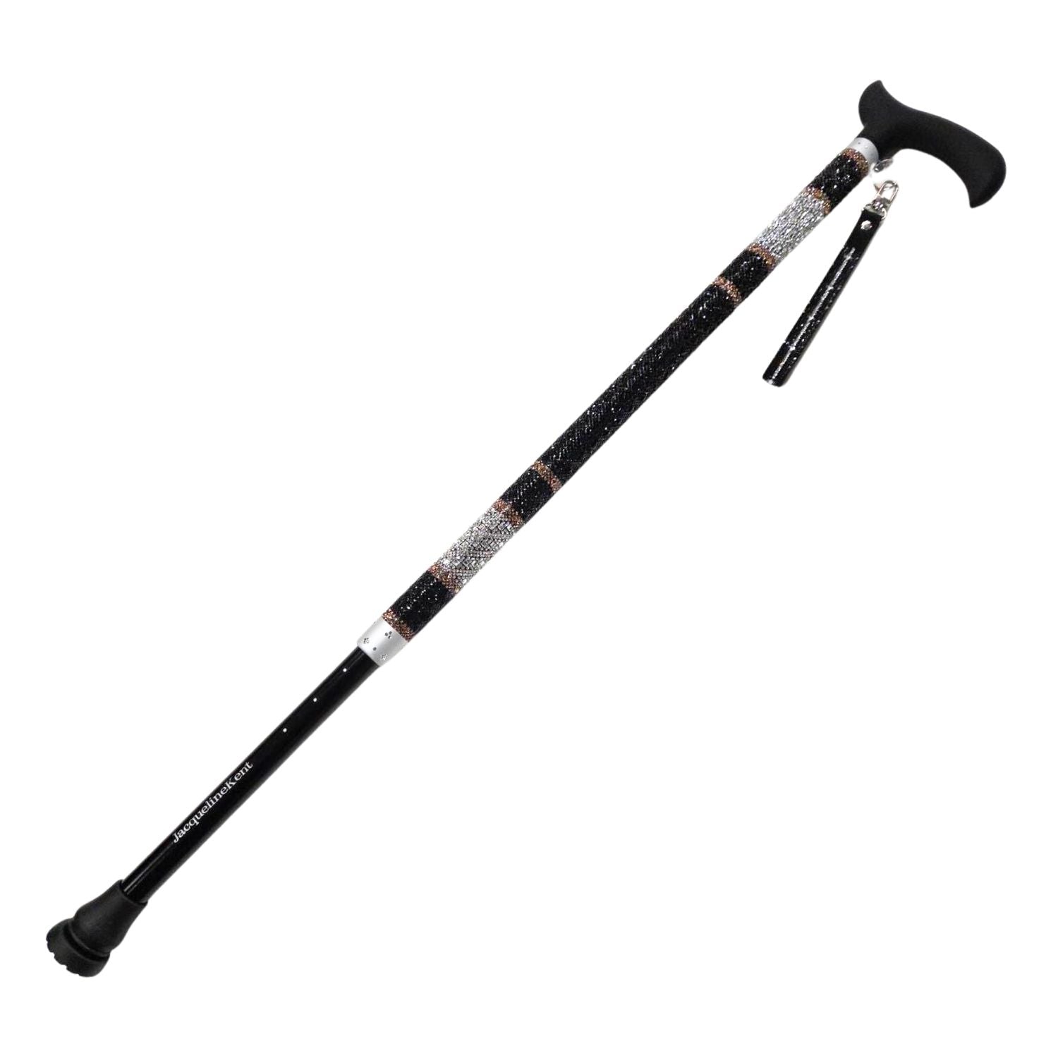 Jacqueline Kent Adjustable Crystal Rhinestone Walking Cane (Black Silver Gold)