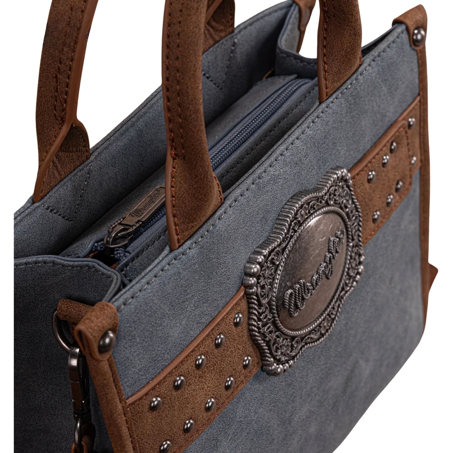 Wrangler Buckle Tote Crossbody PU Leather Purse- Jean