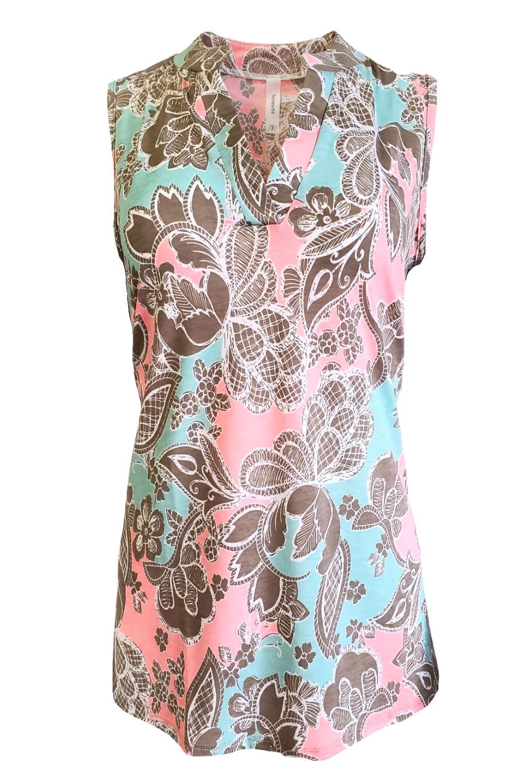 HoneyMe Womens Sleeveless Floral Print Blouse Top