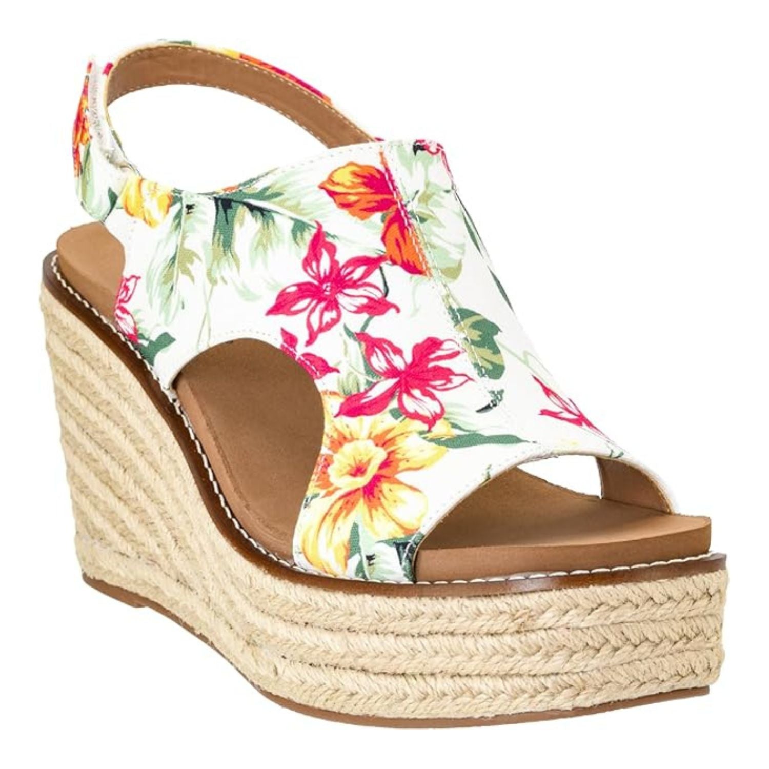 Corkys Womens Freddie Wedge Sandals, White Floral