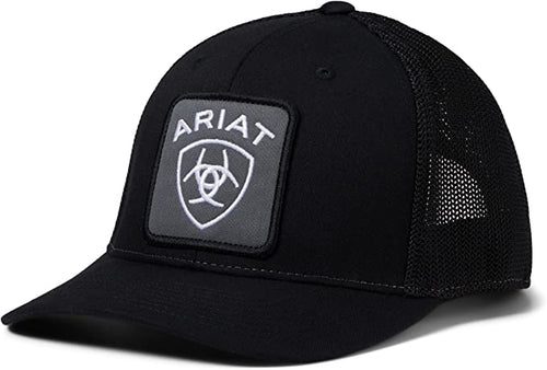 Ariat Mens Flexfit Logo Patch Mesh Adjustable Snapback Cap Hat (Black)