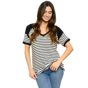 Heimish Womens V-Neck Striped Short Sleeve Top