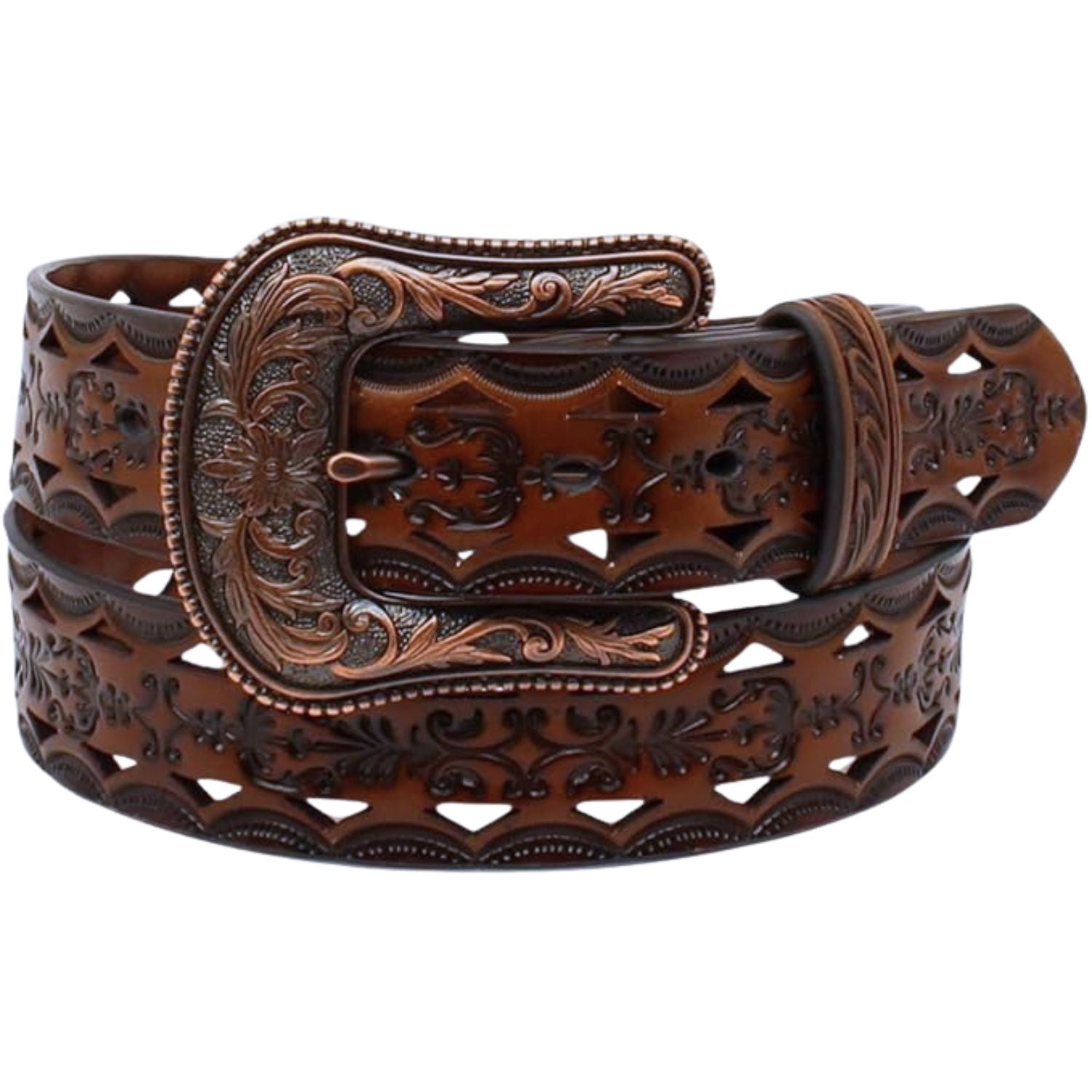 Ariat Womens Triangle Cutout Copper Buckle Tooled Leather Belt