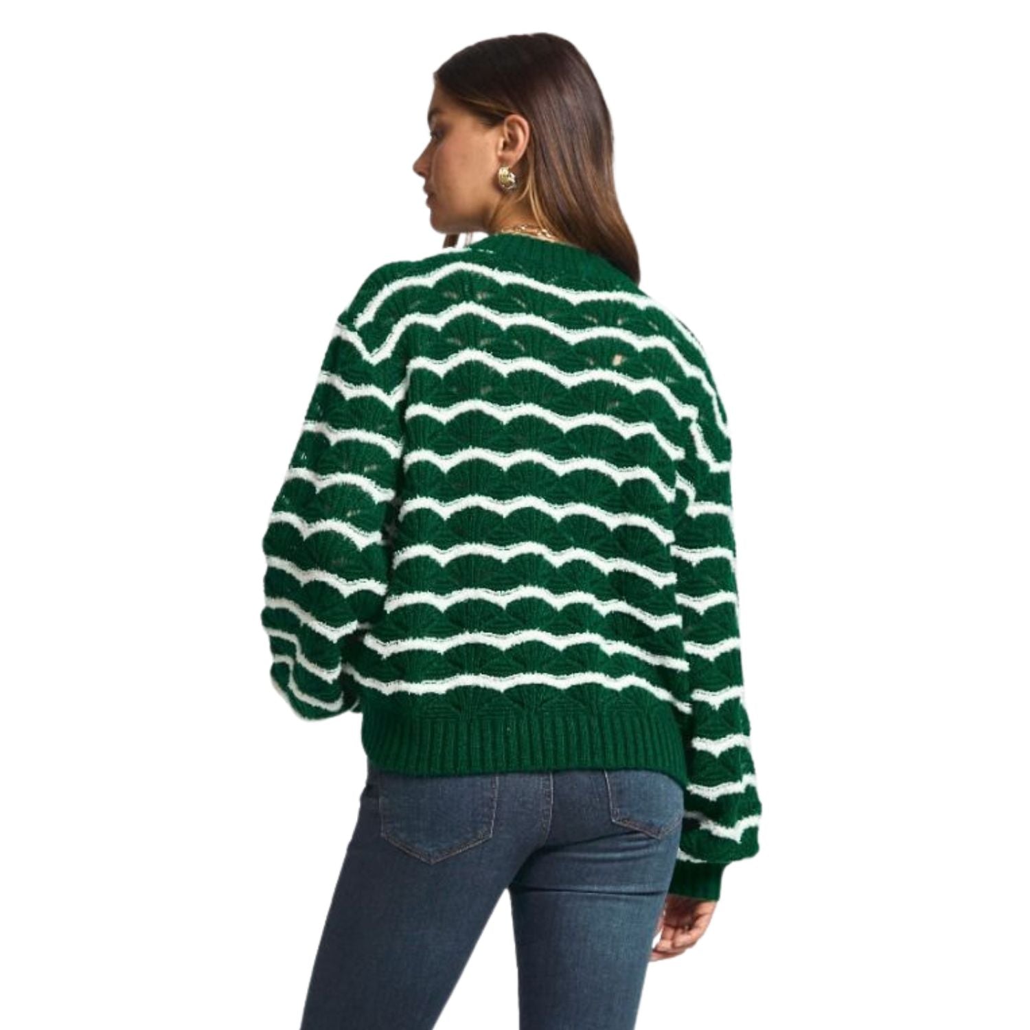 Dear Scarlett Womens Striped Holiday Christmas Sweater, Green