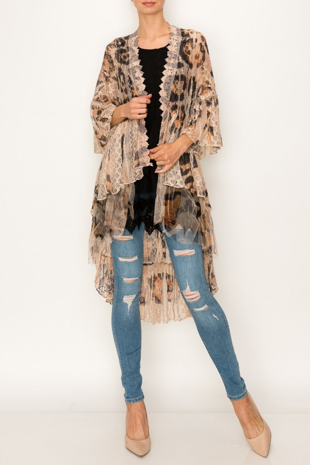 Origami Womens All Lace High Low Duster Cardigan