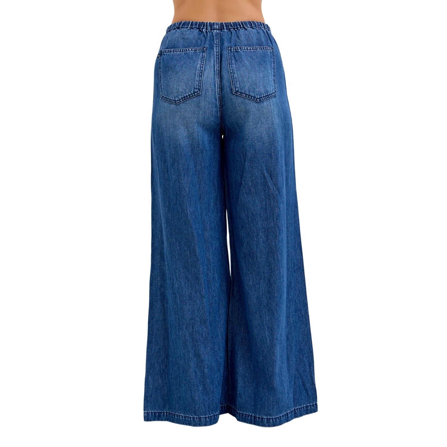 Judy Blue Women's High Waist Featherweight Drawstring Palazzo Jeans, Dark Wash