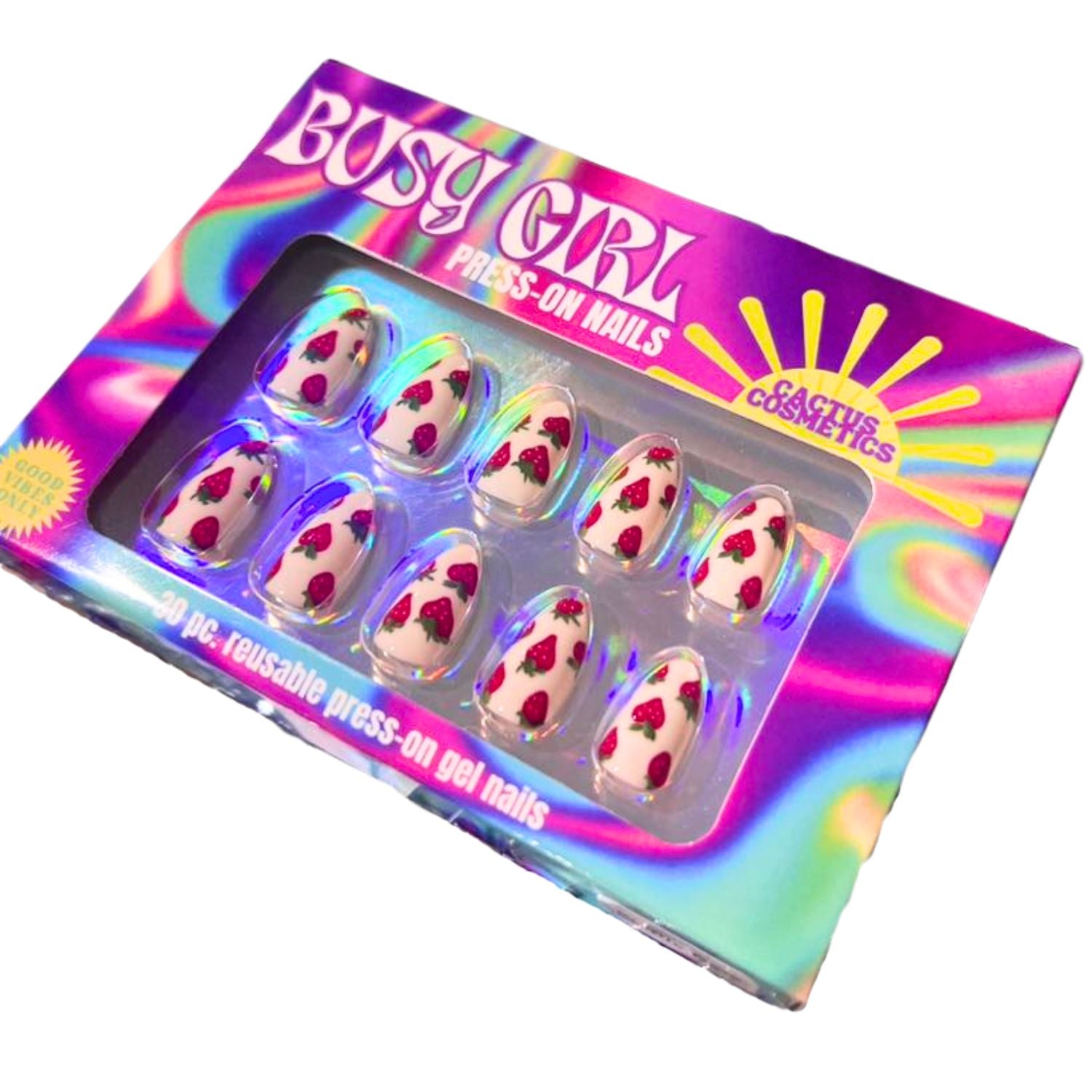 Cactus Cosmetics Busy Girl Reusable Press-On Gel Nails, 30 Piece, Picnic Date