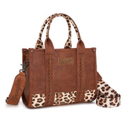 Wrangler Leather Concealed Carry Tote Crossbody Purse- Brown/Leopard Print