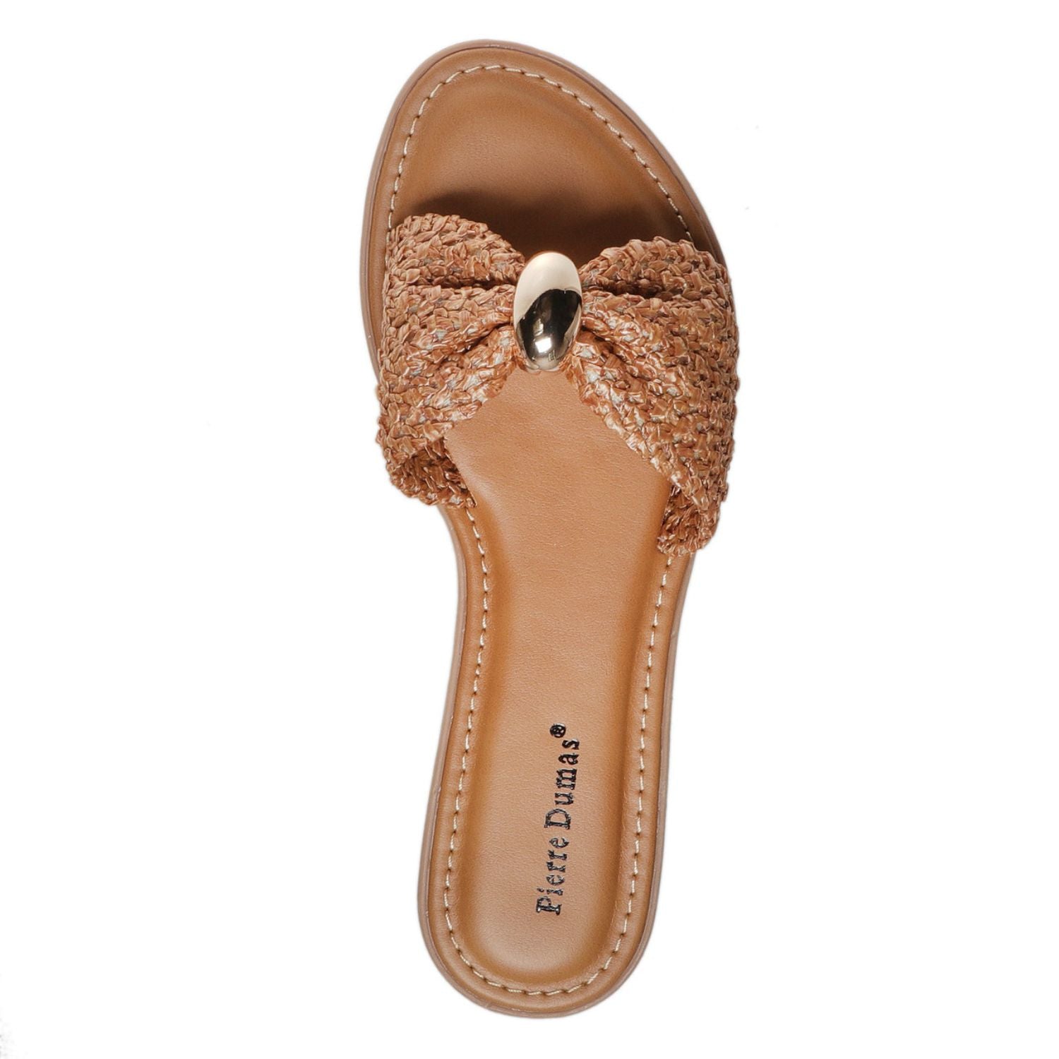 Pierre Dumas Womens PICK-1 Bow Ornament Slide Sandal, New Tan