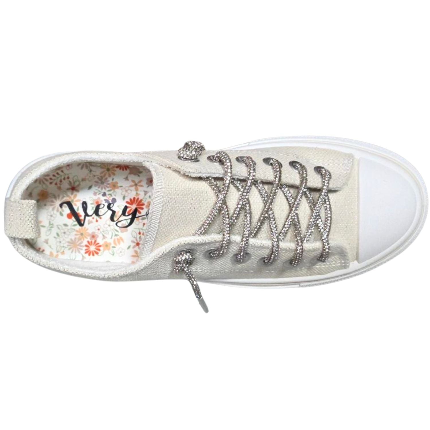 Very G Womens Harmon Sparkle Rhinestone Lace Up Canvas Platform Sneaker, Natural